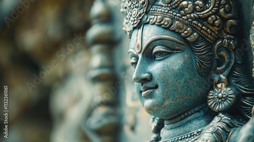 Vishnu is the god of Preservation, the great maintainer who often appears in various incarnations avatara to provide salvation for humanity Some of his best-known avatars who are tremendously pop. AI. photo