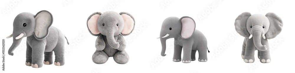 Obraz premium Adorable Soft Plush Elephant Toys for Nursery and Home Decor Cute Gray Stuffed Animal Figures Perfect for Kids Babies Gifts and Retail Merchandising