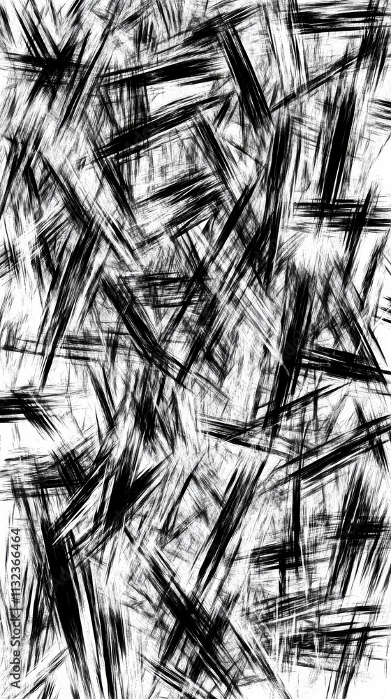 Naklejka premium Abstract Brushstrokes: Intricate Black and White Graphic Design