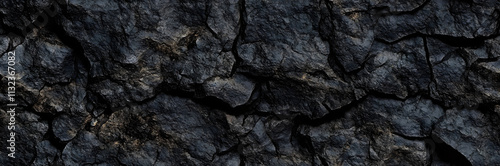 Wallpaper Mural Volumetric rock texture with cracks. Black stone background with copy space for design. Wide banner. Torontodigital.ca