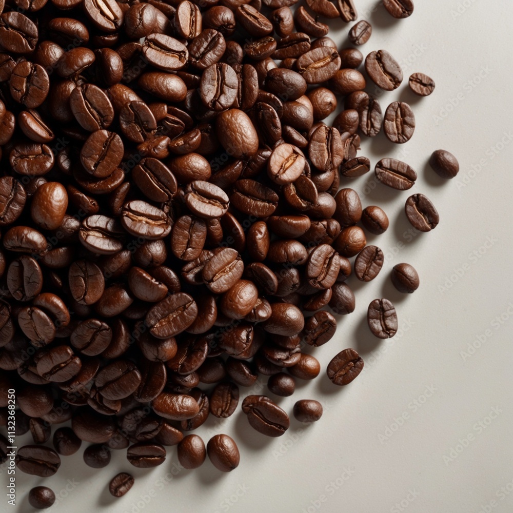 Obraz premium pile of dark coffee beans on white surface