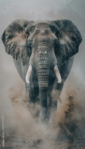 Wildlife Preservation Banner Featuring Majestic Elephant in Mocha Mousse Tones photo