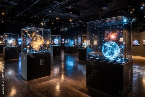 Explore cosmic wonders exhibition models of galaxies and celestial bodies immersive environment stunning visuals photo