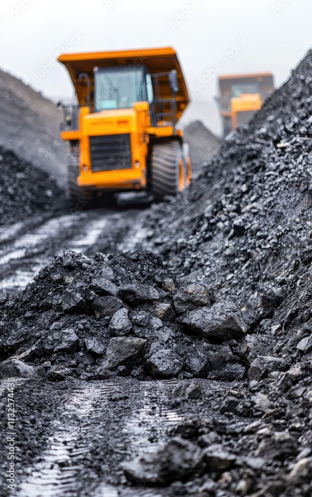 Mining operation with heavy machinery, extractive industry Mining operation with heavy machinery, extractive industry