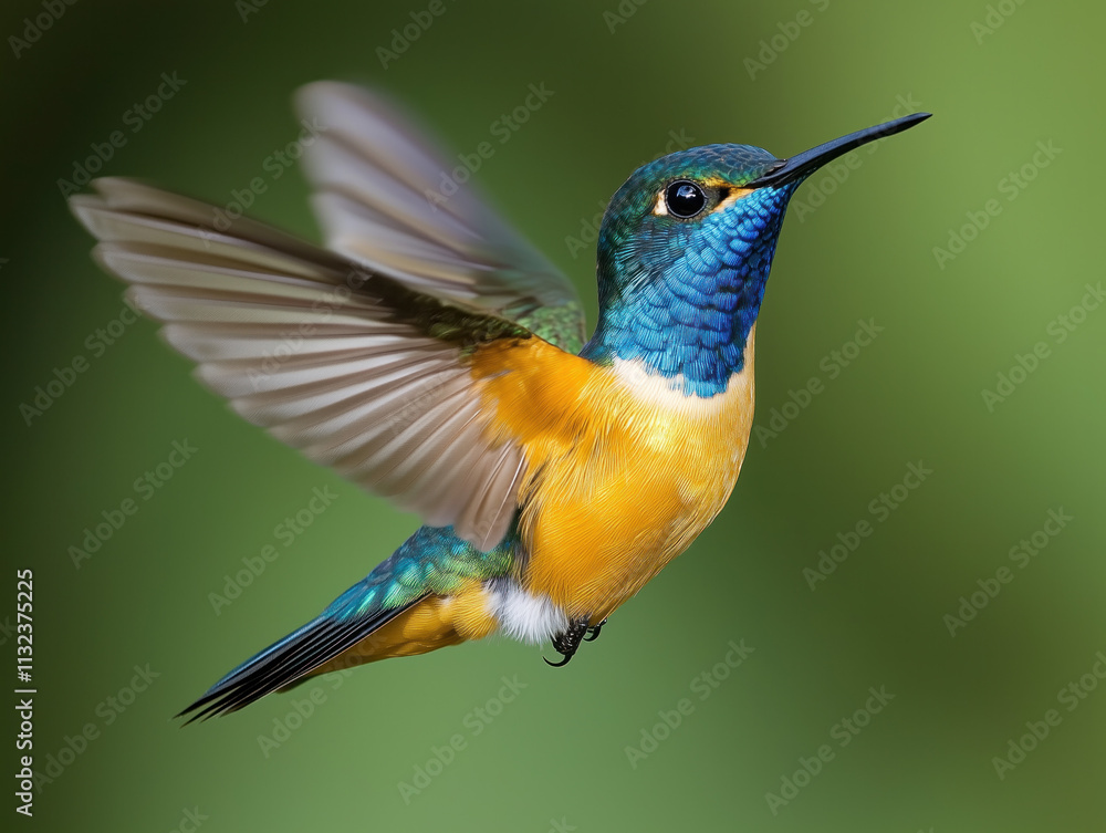 Fototapeta premium The Iridescent Dance of a Hummingbird: Nature's Tiny Marvel Showcasing Grace and Agility in Every Fluttering Movement