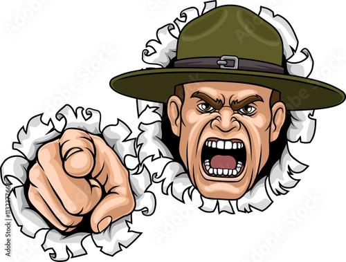 An angry drill instructor or sergeant bootcamp army soldier cartoon character