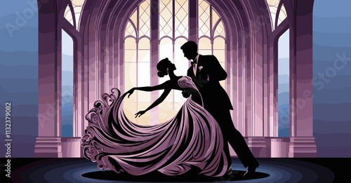 Elegant Silhouette of a Dancing Couple in a Grand Ballroom