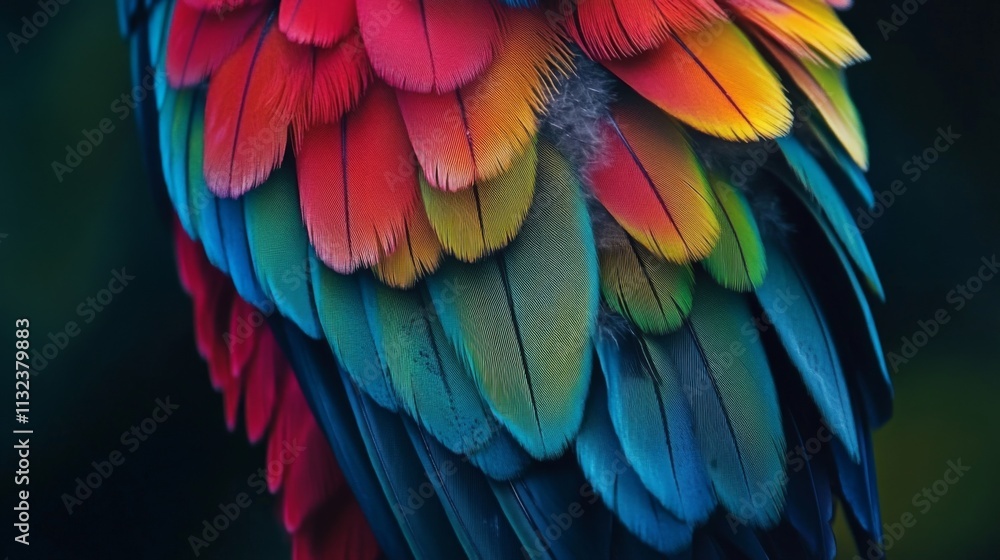Obraz premium Vibrant feathers in a stunning array of colors. This close-up showcases the beauty of nature and art combined in a breathtaking way. Generative AI