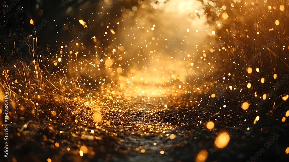 Naklejka premium Dark background golden light particles floating