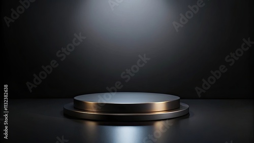 Simple luxury black gradient background with product display platform and circle podium pedestal, rendering, luxury