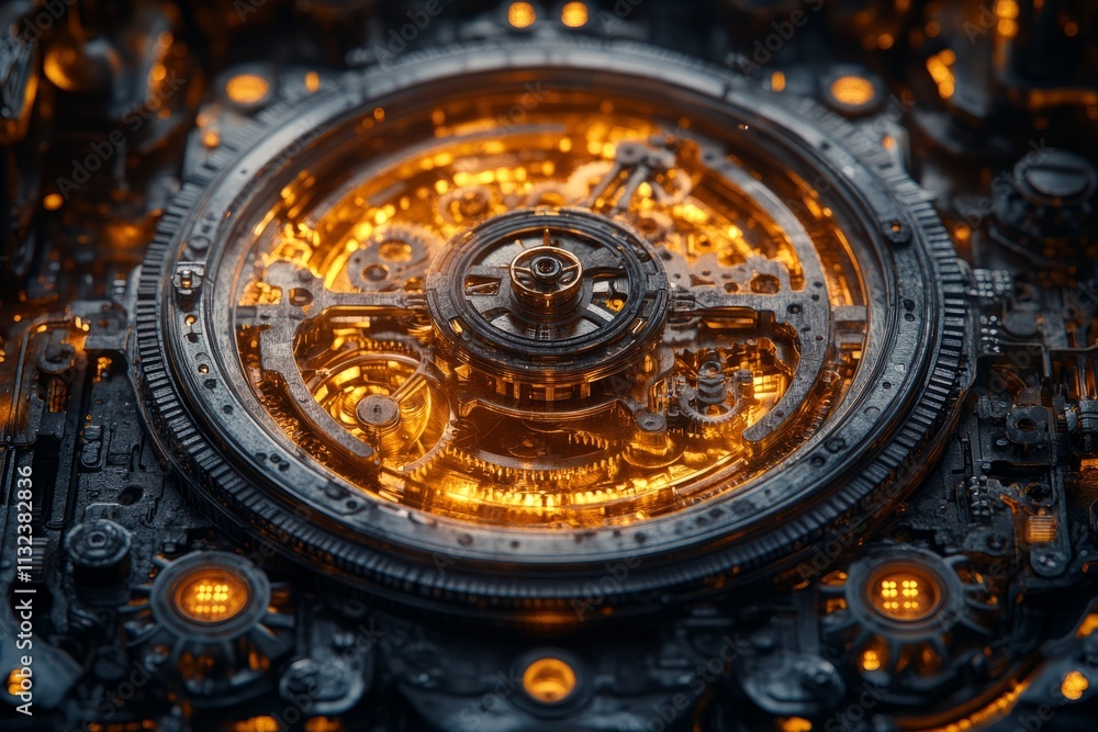 custom made wallpaper toronto digitalIntricate mechanical clock tower mechanism with glowing details