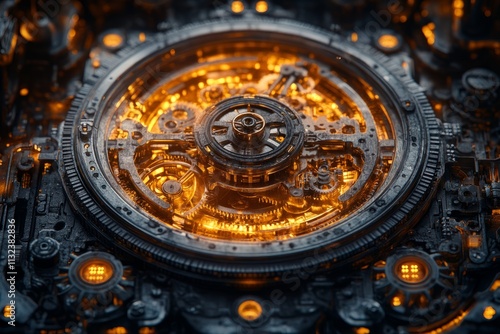 Wallpaper Mural Intricate mechanical clock tower mechanism with glowing details Torontodigital.ca