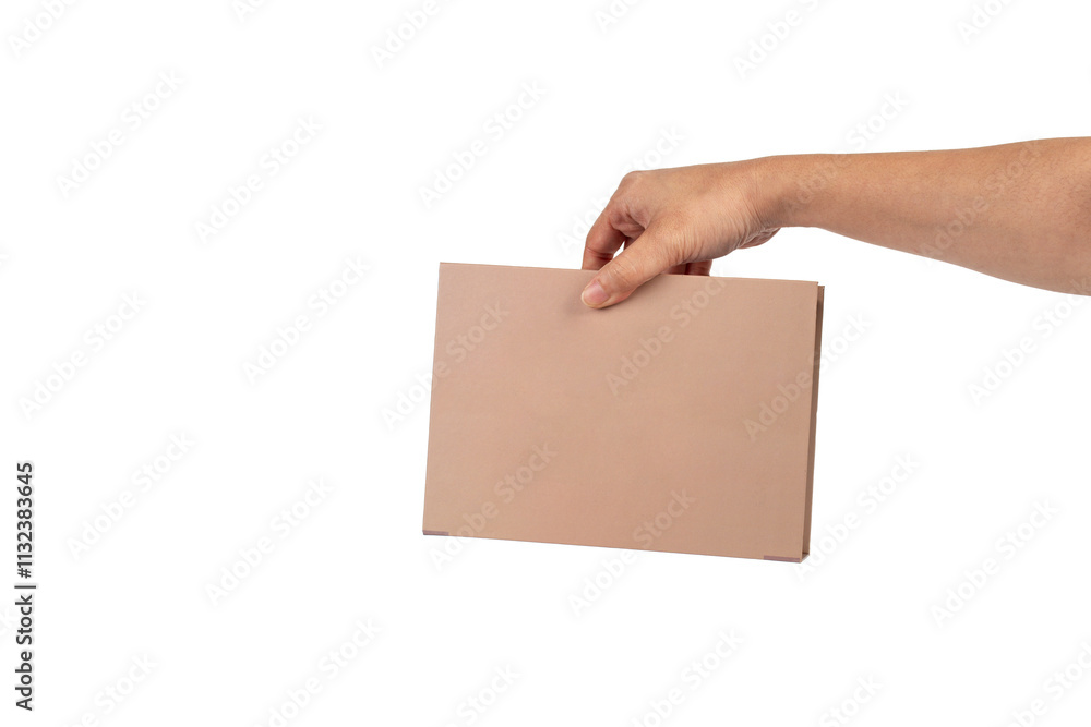 Blank book cover in hand on transparent background. Blank book cover in hand on transparent background.