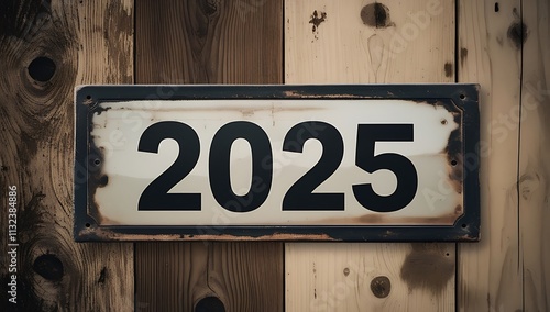 Rustic Wooden Sign Displays the Year Two Thousand Twenty Five photo