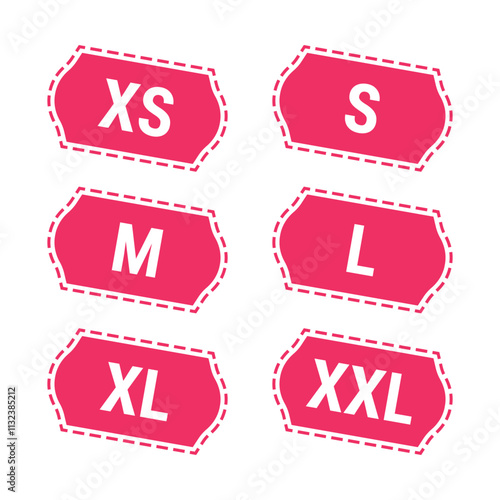 Clothing size icon set, XS, S, M, L, XL, XXL tags