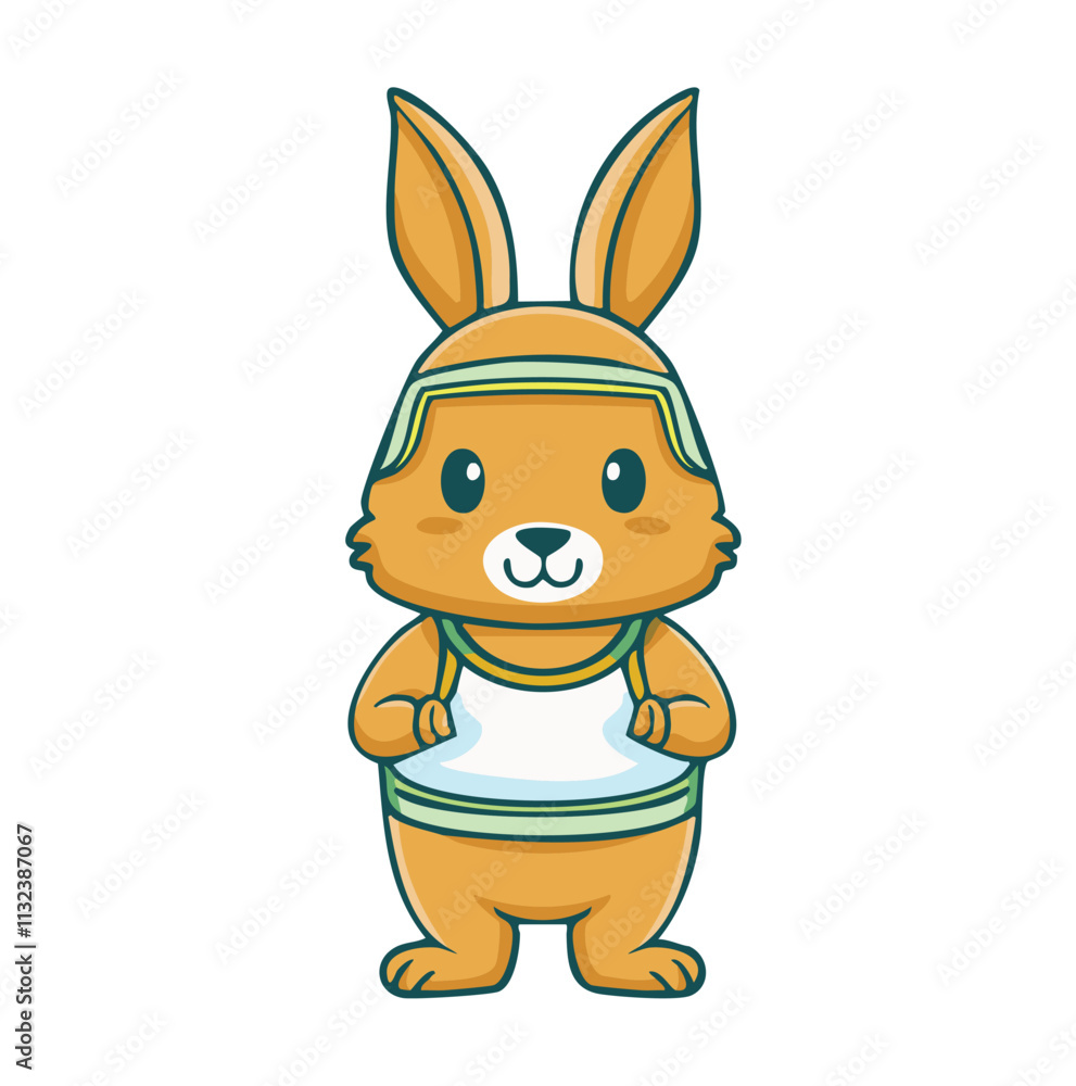 Fototapeta premium A cute cartoon rabbit wearing sports attire, ready for a fun activity.
