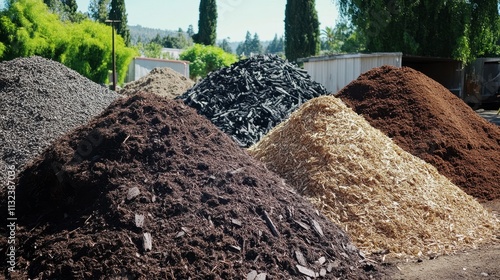 Diverse Piles of Organic Mulch and Soil Materials