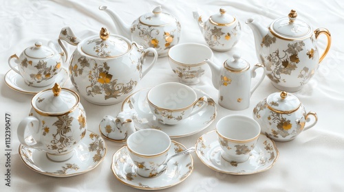 Wallpaper Mural Host an elegant tea party fine china sets displayed on a pristine tablecloth for sophisticated gatherings Torontodigital.ca