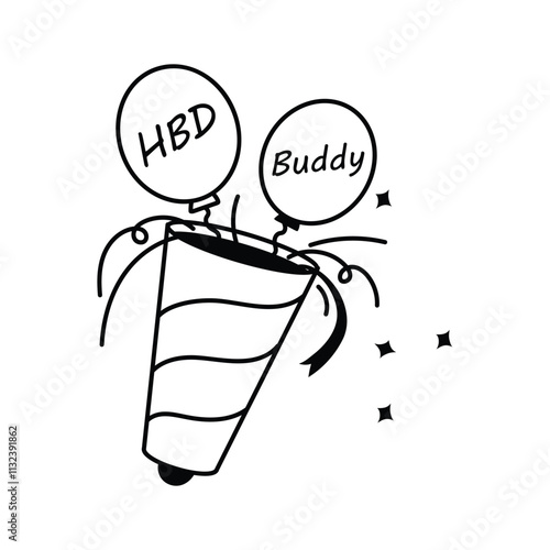 Get this amazing icon of birthday celebration in hand drawn style