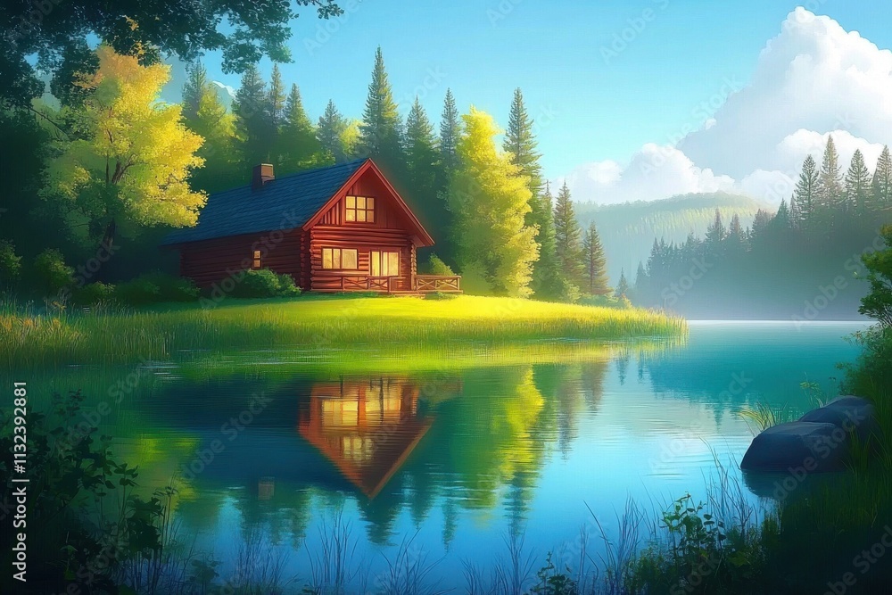 Fototapeta premium Peaceful Cabin Lodge Surrounded by Nature 
