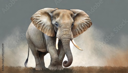 Realistic ComputerGenerated Drawing of an Elephant Isolated on White Background, Showcasing Intricate Details and Textures, Perfect for Artistic and Educational Purposes in Digital Art photo