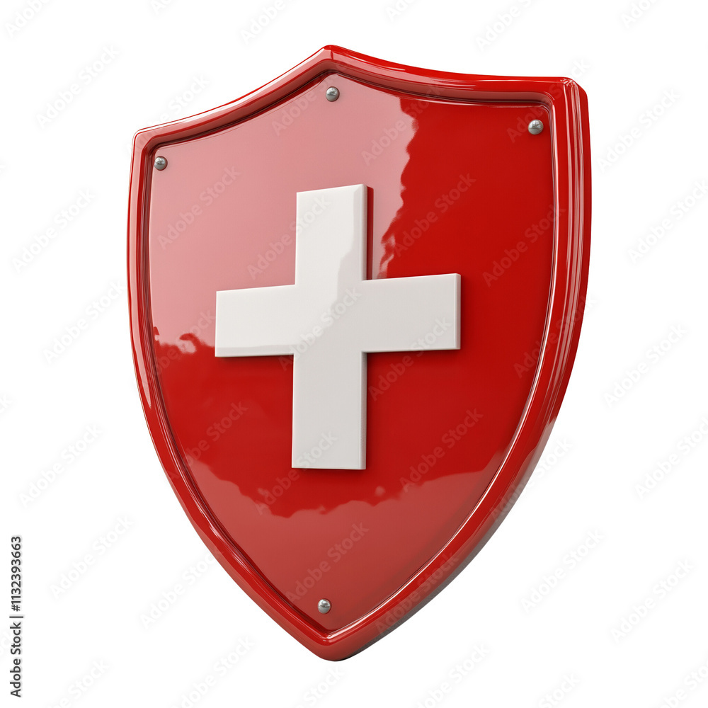 Fototapeta premium 3D Shield with First Aid Cross Icon on transparent Background