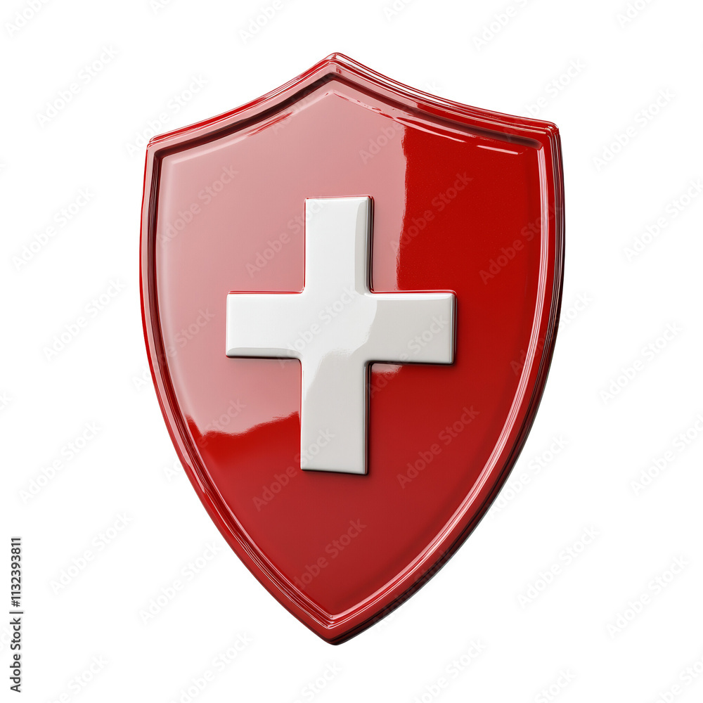 Fototapeta premium 3D Shield with First Aid Cross Icon on transparent Background