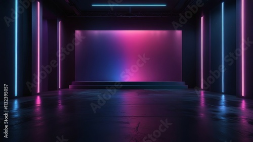 Neon Cyberpunk Stage Futuristic Purple Blue Lighting Design photo