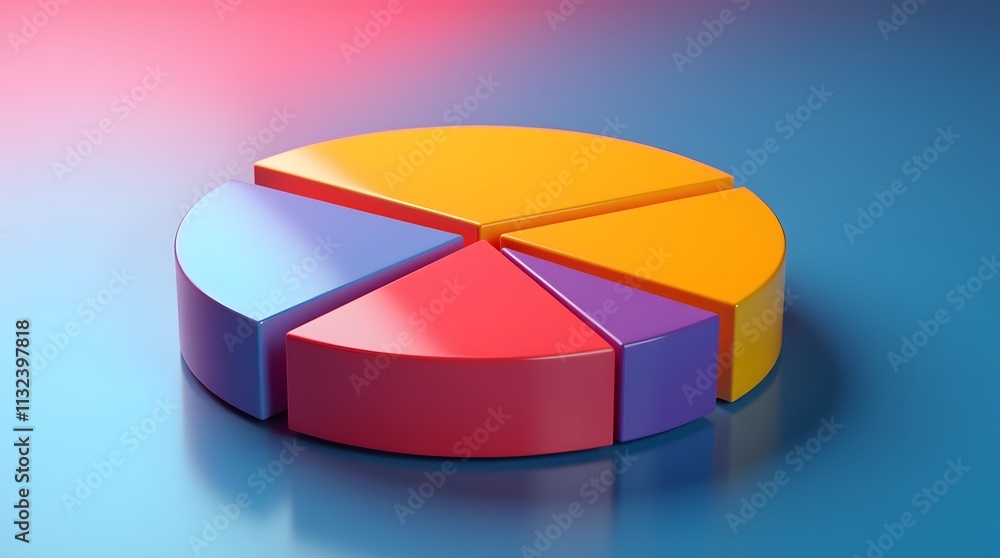 Obraz premium Vibrant 3D Pie Chart: Data Visualization in Bold Hues. A captivating representation of segmented information.