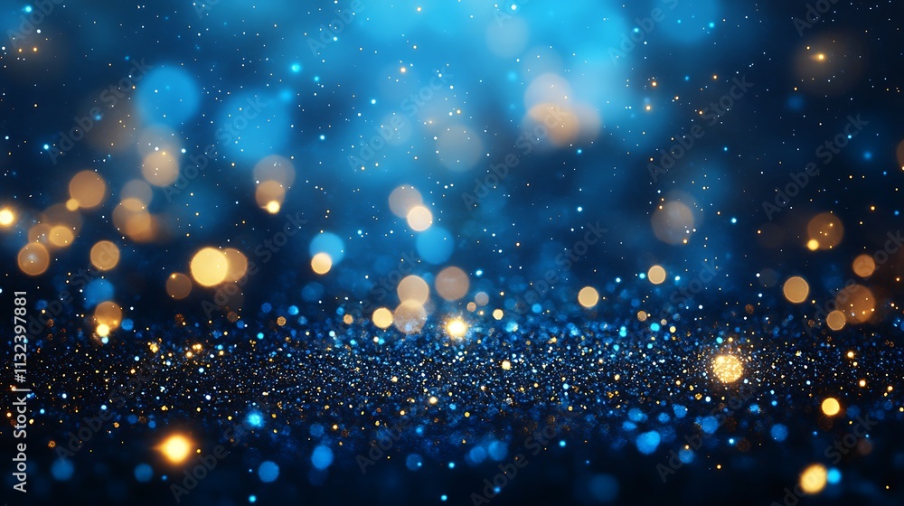 Fototapeta premium Dark blue background with golden bokeh lights