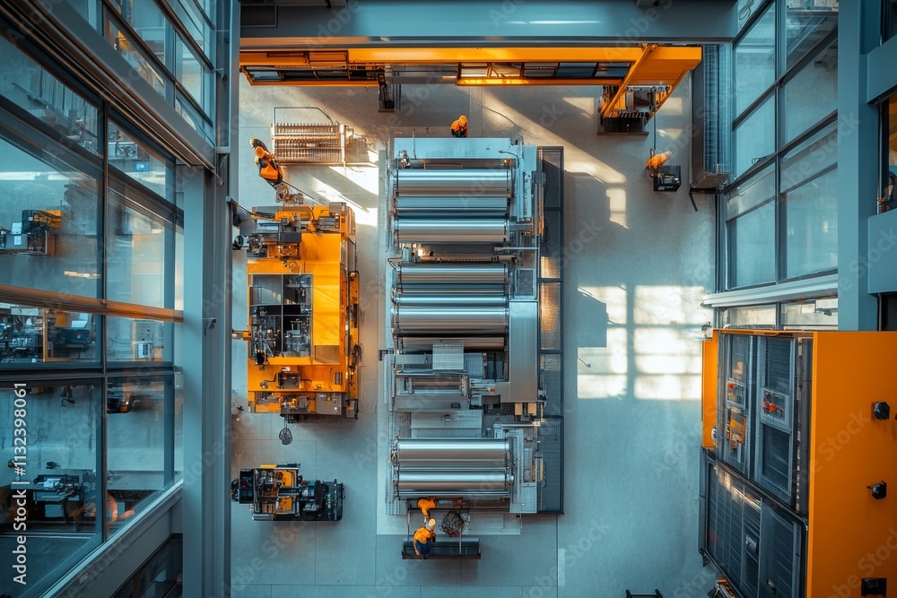 Fototapeta premium A large industrial building with many machines and workers