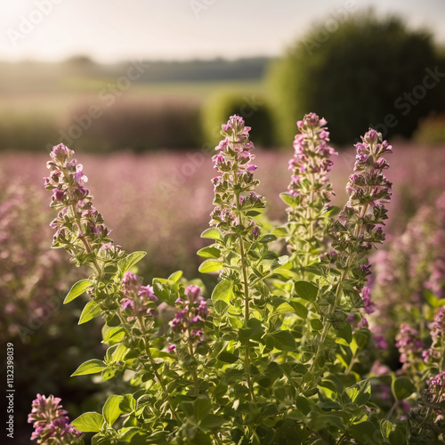 Kräuter - Wild wachsender Oregano in farbenfroher Blüte photo