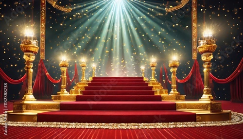 Stunning Red Carpet Bollywood Stage with Maroon Steps and Spot Light Backdrop at the Golden Regal Awards A Glamorous Celebration of Indian Cinema and Star Power photo