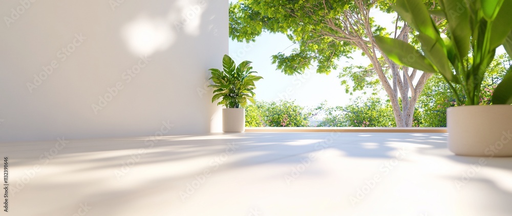 Obraz premium Bright, serene indoor space with plants and natural light.