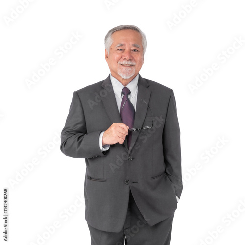 business man senior management , Asian senior man , old man with suit isolated on a transparent background with copy space - lifestyle senior male concept