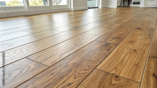 Close-up of light wood laminate flooring, natural texture