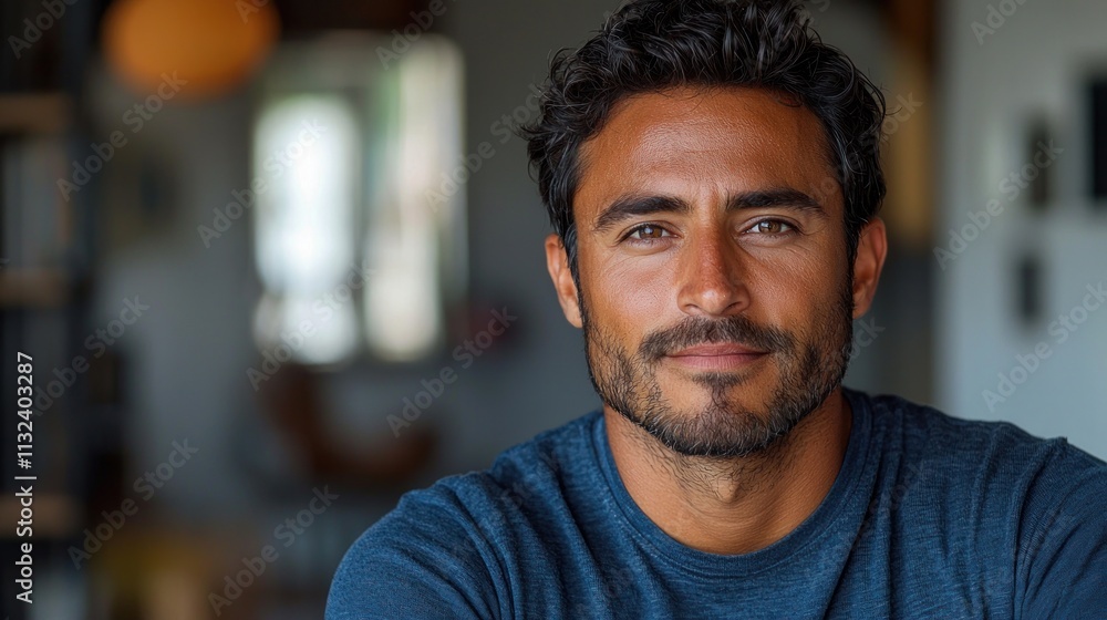 Obraz premium Confident man with wavy hair and beard in natural light setting Generative AI