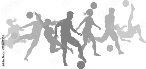 Soccer football player male and female silhouette outlines men and women group