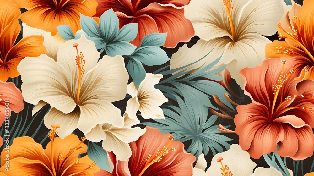 Fototapeta premium Vibrant floral arrangement tropical paradise nature artwork colorful display close-up view botanical beauty