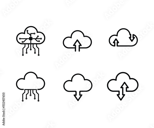 cloud computing. Infrastructure technology, data system storage service concept. Upload and download icons. Line design style. vector template design