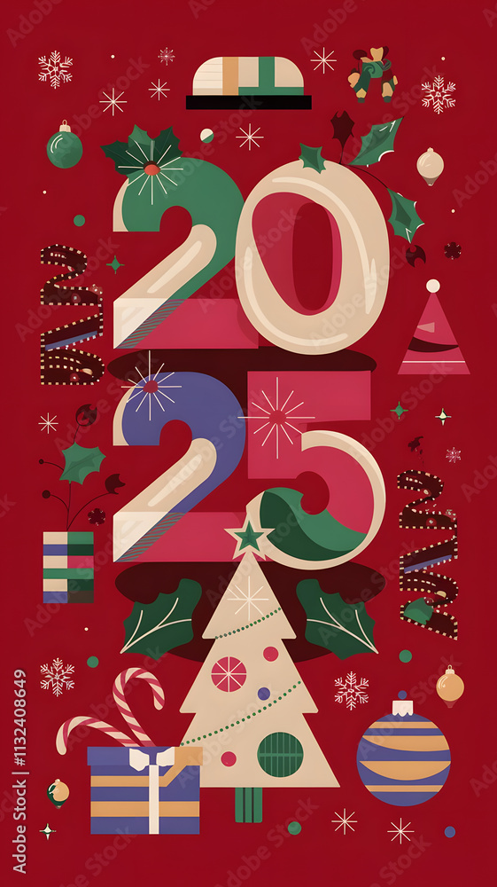 Naklejka premium New Years Eve 2025 holiday background, christmas, 2025 background. 