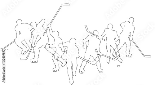 Silhouette ice hockey player set. Active sports people healthy players fitness silhouettes concept.