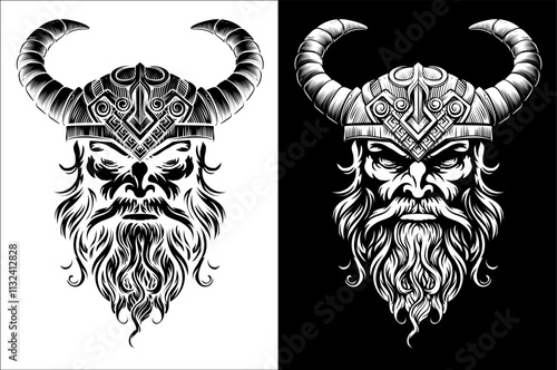 A Viking warrior or barbarian gladiator man mascot face looking strong wearing a helmet. In a retro vintage woodcut style.