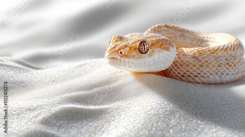 Close-up of sidewinder rattlesnake slithering on sandy desert dunes photo