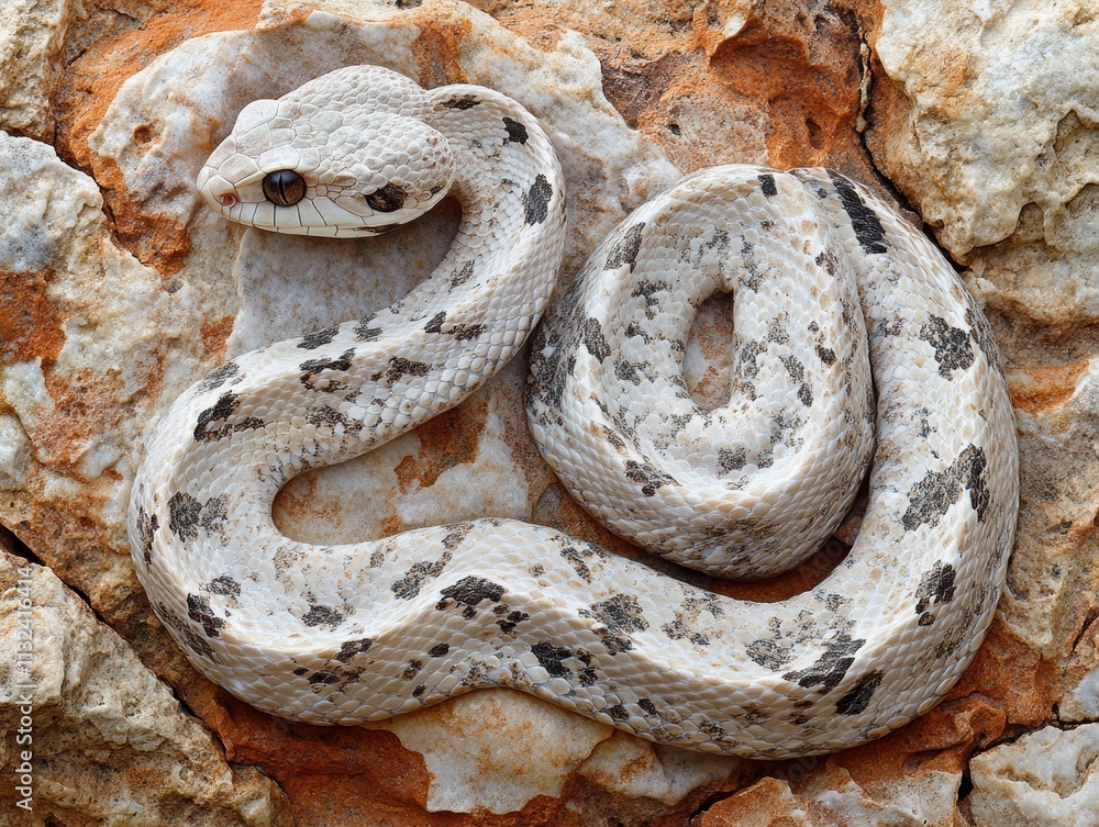 Naklejka premium Speckled rattlesnake basking on boulder in desert wildlife photography