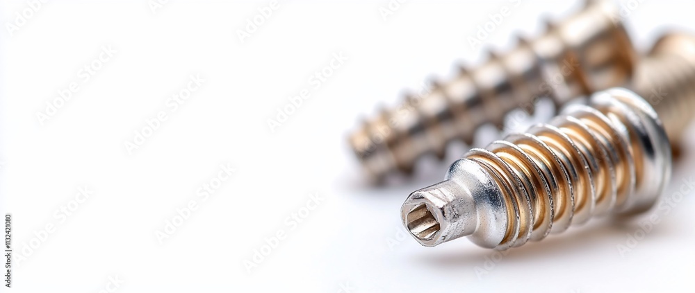 Fototapeta premium Close-up of metallic screws showcasing detailed threading.