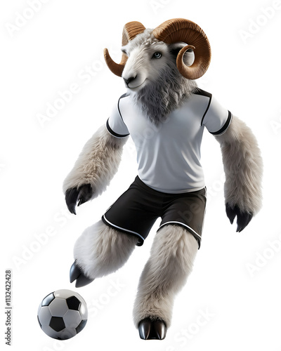 Ram Soccer Player in White & Black Kit