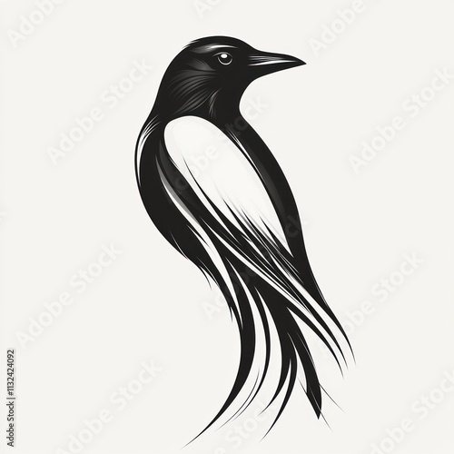 Stylized black and white magpie illustration. photo