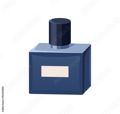 Perfume bottle. Fragrant odor in jar. Odour, scent, eau de toilette, aromatic essence, fluid in flask. Fragrance, perfumery, cosmetic product. Flat vector illustration isolated on white background