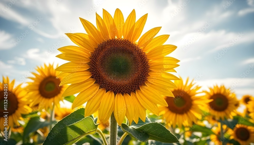 Fototapeta premium sunflower close-up, vibrant sunflower, golden sunflower petals, sunflower seeds, cheerful sunflower, sunflower field, bright yellow flowers, golden blooms, sunny flower field, sunflower photography, b